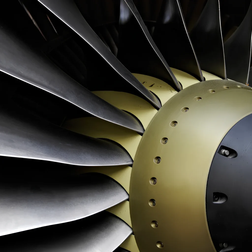 Close-up of precision turbine blade casting with high-temperature alloy.