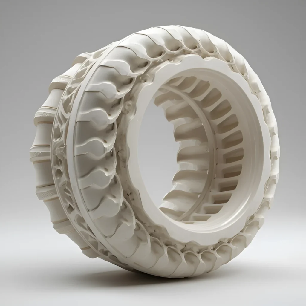 Image of a ceramic shell with detail suitable for a turbine, exhibiting intricate geometries_png