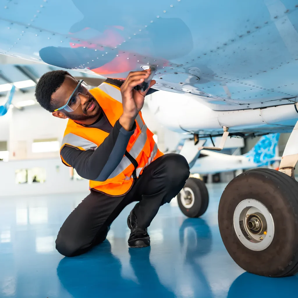 Image of an aerospace MRO facility inspecting precision-cast aircraft components in South Florida.